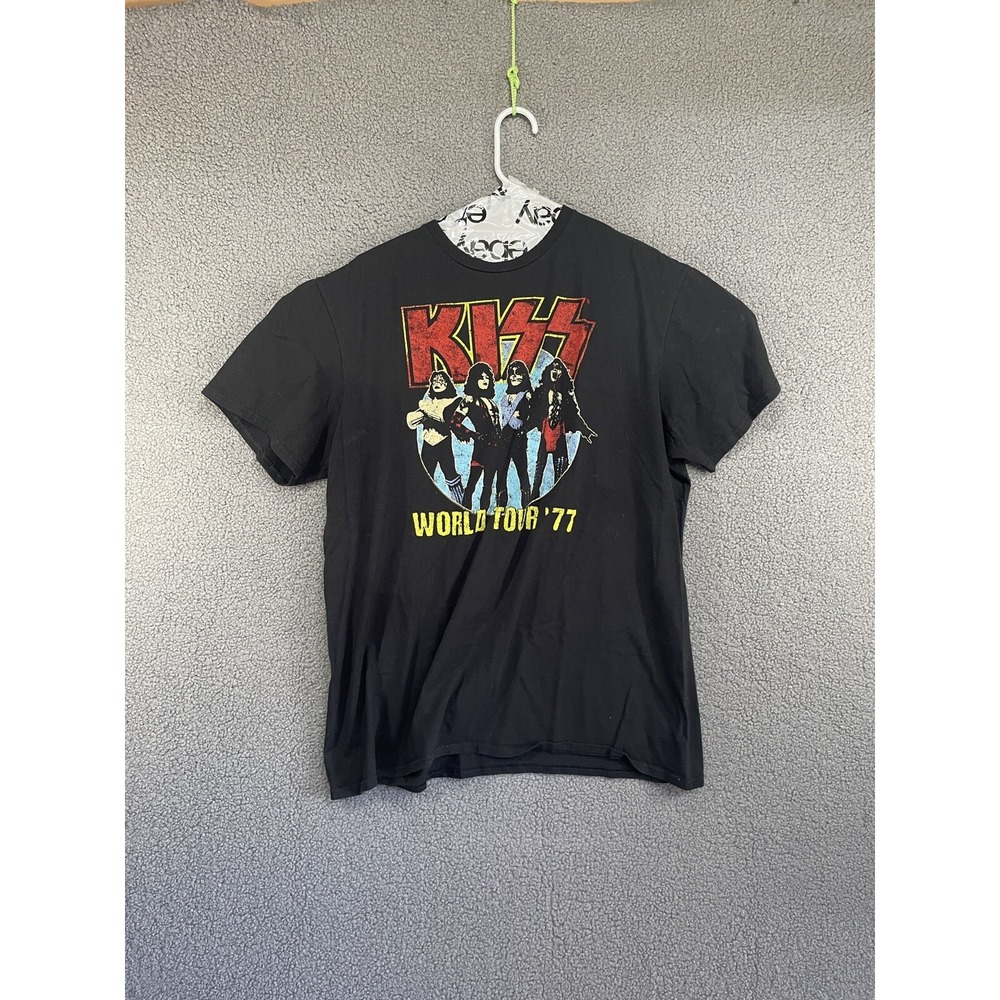 Kiss‎ World Tour '77 T-Shirt Men's XL Short Sleeve Crew Neck Graphic Black
